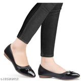 Synthetic black Moonwalk Bellies for women & girls - slip-on casual bellies with heels, fashionable ballerinas pattern