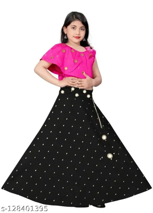 Girls embellished silk-cotton blend lehenga choli ethnic wear, Indian handcrafted mirror-embellished traditional outfit for girls aged 2-15 years