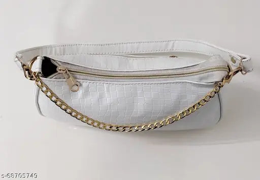 White crocodile print sling bag with 2 shoulder straps