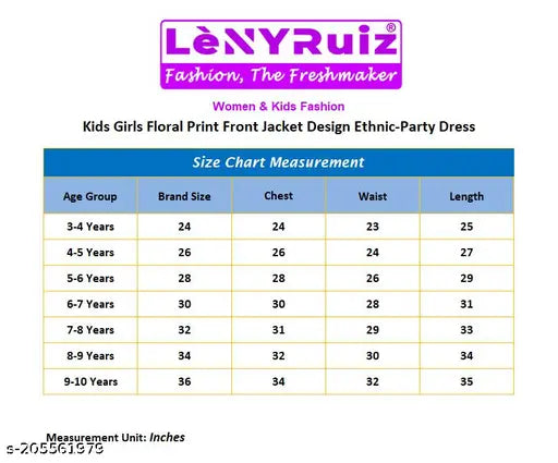 Embroidered crepe frock jacket, kids sizes chart