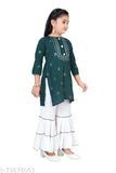Cotton blend kurta sharara set for girls, embroidered three-quarter sleeves without duppatta, quality fabric, Indian made