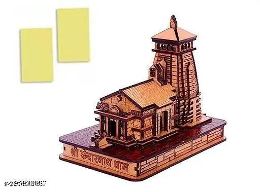 Handcrafted wooden miniature model of Kedarnath temple, featuring double-side tap design from Haridwar, with intricate details and small scale