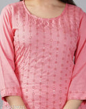 Rayon peach embellished kurta with palazzo bottoms, single size available