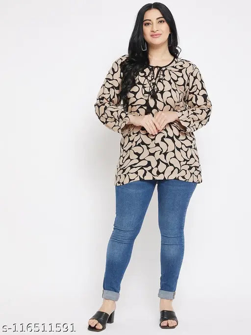 Vinaan Plus Size Rayon Printed Round Neck Top, XL-5XL, vibrant pattern, casual wear, comfortable fit, machine washable, India origin