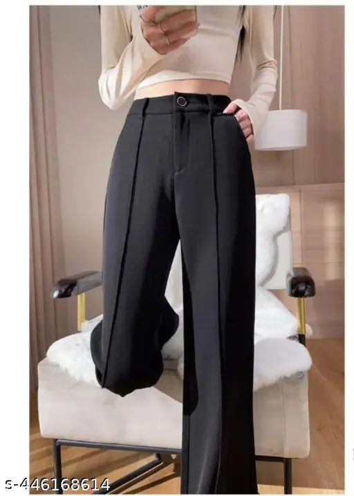 Black formal women's trousers, trendy retro style, high-waisted design