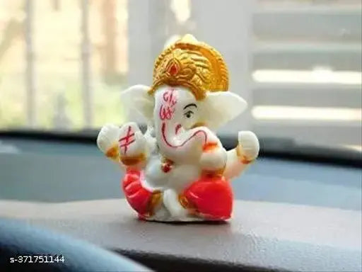 Multicolor polyresin meditating Ganesha idol for home, car, and office decor. 23 x 23 inch/5.8 x 5.8 cm. Hindu deity figurine