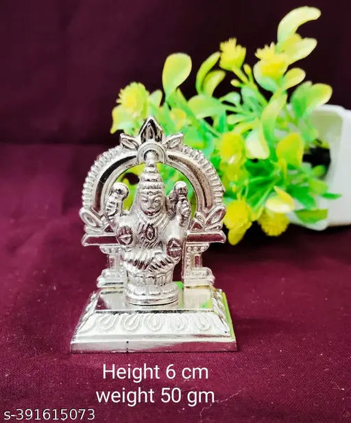Silver-plated Indian Lakshmi statue, handcrafted metal showpiece, 6cm high, 50g weight