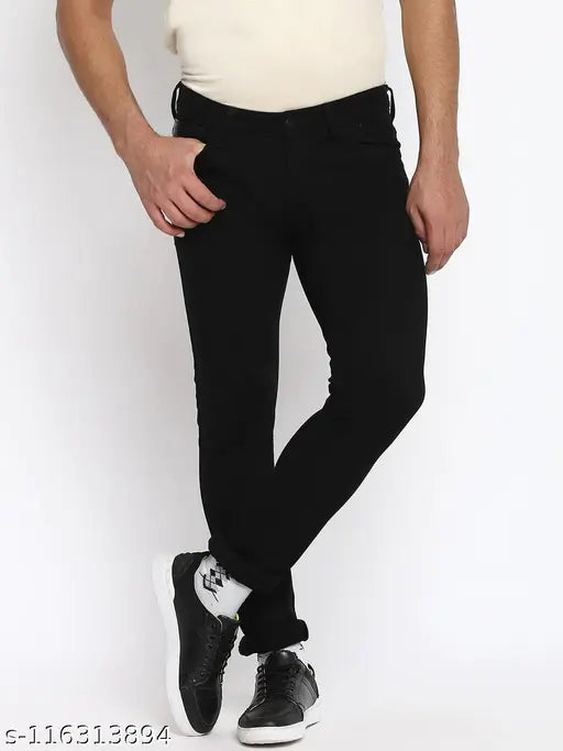 Black stretchable denim jeans for men, premium quality from Woomny India