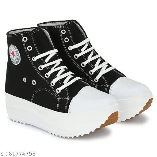 TERFILL Kids girls canvas black stylish look casual sneakers boot, comfortable, flexible, durable with PVC sole and lace-up fastening