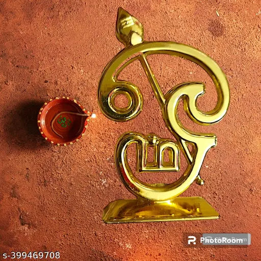 Gold-colored medium size Best Seller Om Vel Murugan brass religious idol for car, Indian art craft
