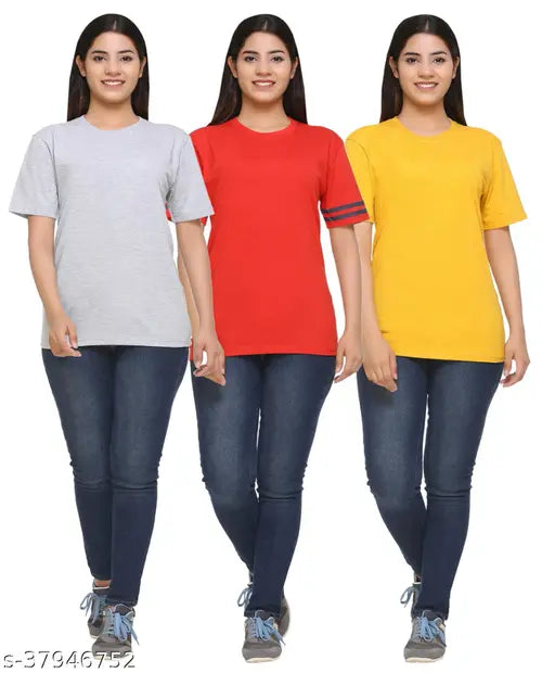 Cotton blend 404 SHAUN Women's short sleeve solid T-Shirt, trendy Indian fashion