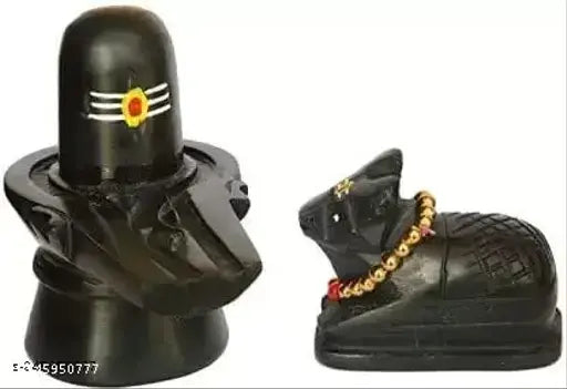 Black marble Shivling Nandi for pooja, decorative showpiece for home or office, handcrafted with poly resin