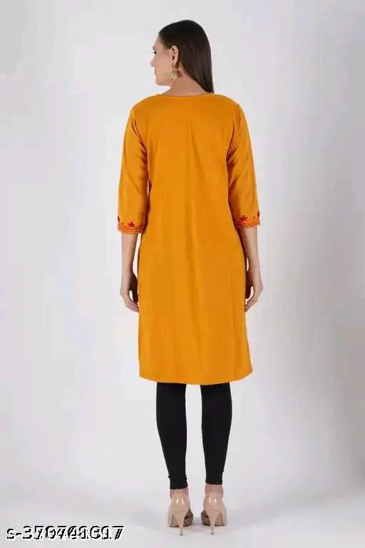 Yellow cotton long kameez with traditional embroidery