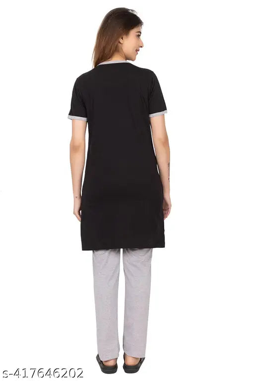 HUSAN Women's Pure Cotton Printed Pyjama Set, ideal for working or relaxing at home, round-neck half sleeve top and matching pyjamas included. Indian cotton nightwear design perfect for naps