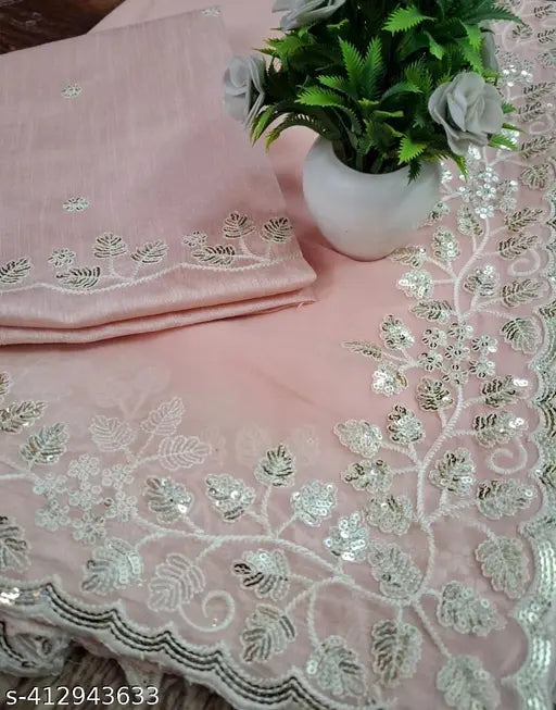 Luxurious embroidered sari set with blouse, sequin accents, pink fabric