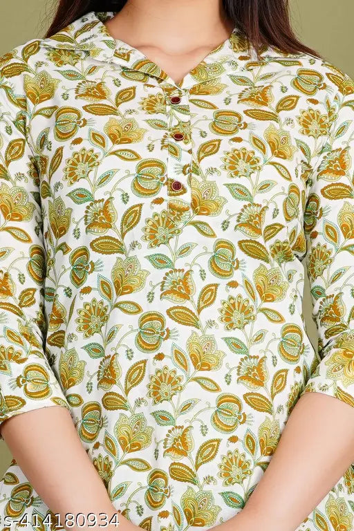 Multicolor ethnic motif cotton kurta pant sets, perfect for western wear, featuring three-quarter sleeves and pyjama bottoms, made in India