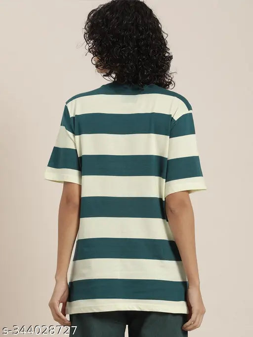 Blue, yellow, white striped oversized short sleeve t-shirt