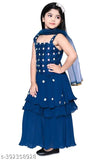 Blue embellished chiffon sharara set for girls, Indian ethnic palazzo top & kurti with dupatta, 9-12 months
