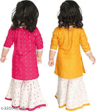 Printed Rayon baby girls Kurta & Sharara Set Combo for casual, 3/4 sleeves, sharara bottom style. Ideal for parties, weddings, or any occasion. Available in various sizes from 0-3 months to 2-3 years. Made in India