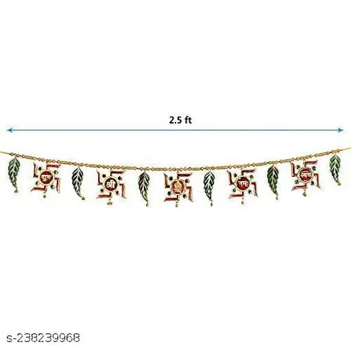 Gate door hanging with Indian design, 25cm in length, made of metal and cloth, featuring intricate patterns and symbols