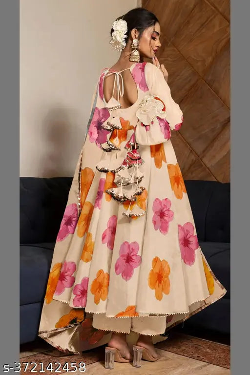 Blossoming Georgette Anarkali set, including kurta, pant, dupatta, size S & XXL