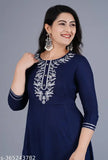 Viscose Rayon solid embroidery anarkali kurti, three-quarter sleeves, Indian women's fashion