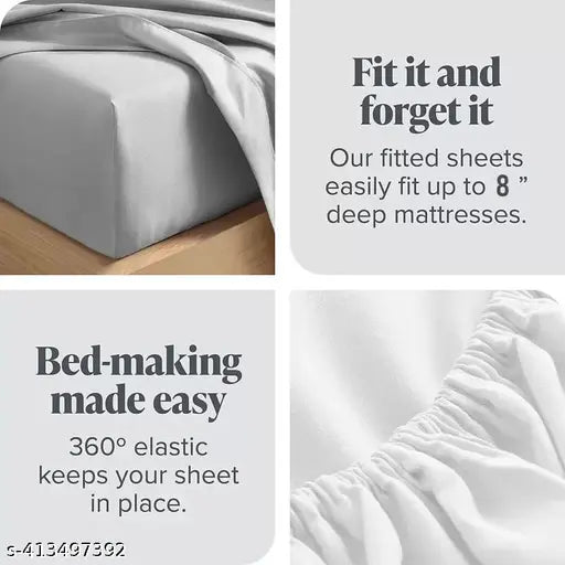 Green Flower Print Premium Cotton Elastic Fitted King Size Bed Sheets & Pillow Covers - Roomstyle Supersoft