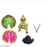 Brass Krishna idol: Thakur ji 1NO Laddu Gopal with 2 Posak dress, 1 Mala & 1 Bal size