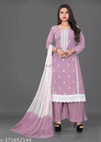 Purple cotton embroidered kameez with lace sleeves