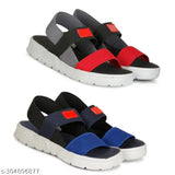 Blue, red, and black PU casual sandals with adjustable straps for kids