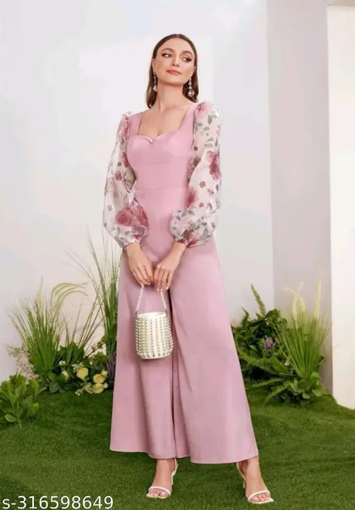 Lycra solid Bollywood-style jumpsuit, long sleeves, India-made fashion apparel