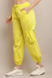 Yellow high-waisted poplin cotton casual pants for women, new spring collection
