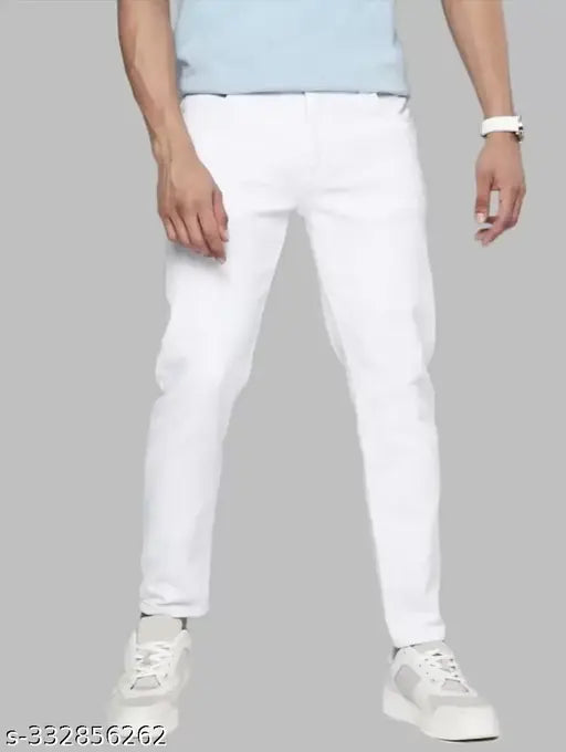 Denim men's white shirt, solid pattern, available in sizes 28, 30, 32, 34, and 36 inches
