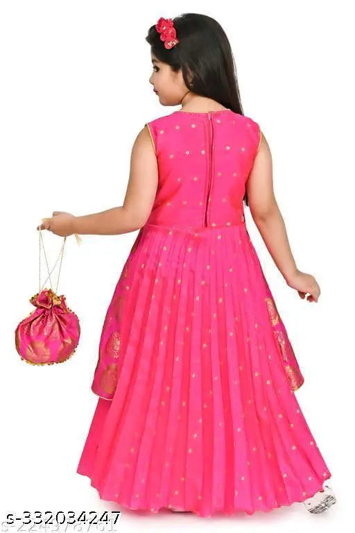 Silk sleeveless printed net frock for toddlers and kids, vibrant colors on play mat (India origin)