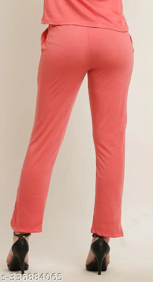 Red cotton women's lounge pants with pockets