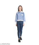 Trendy solid denim jacket for women & girls, size S-XL. Long sleeves, made in India