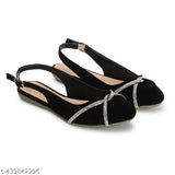 Women's casual black velvet flat bellies with sparkling details, party wear