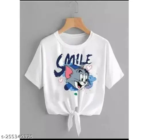 Short sleeve lycra woman's t-shirt with printed design, India-made women's casual wear