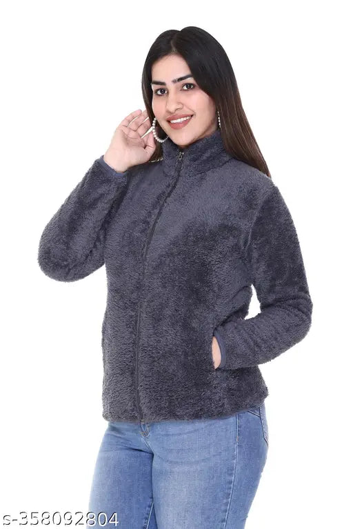 Purple wool fur hooded sweatshirt with zipper, women's fashion accessory, faux fur jacket style