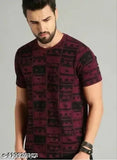 Maroon polyester round neck half sleeve t-shirt for men, vibrant print design, comfortable and stylish for casual wear or special occasions