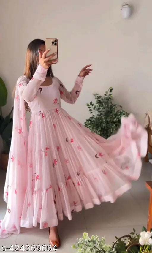 Women's beautiful Designer gowen with dupatta (No Bottomwear)