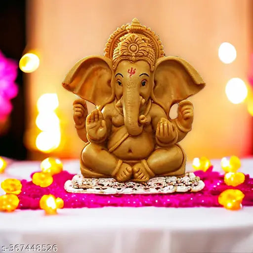Handcrafted resin Ganesh showpiece, Lord Kaan Ganesh statue for car dashboards or home decor (4x4 inches)