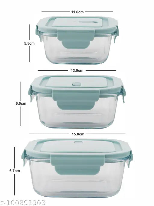 Transparent glass food storage container set, airtight lid, 3 pieces, 700 ml, 450 ml, 250 ml
