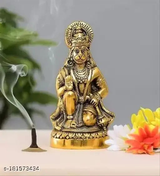 Brass Hanuman ji sitting statue, decorative showpiece for Indian home or office decor