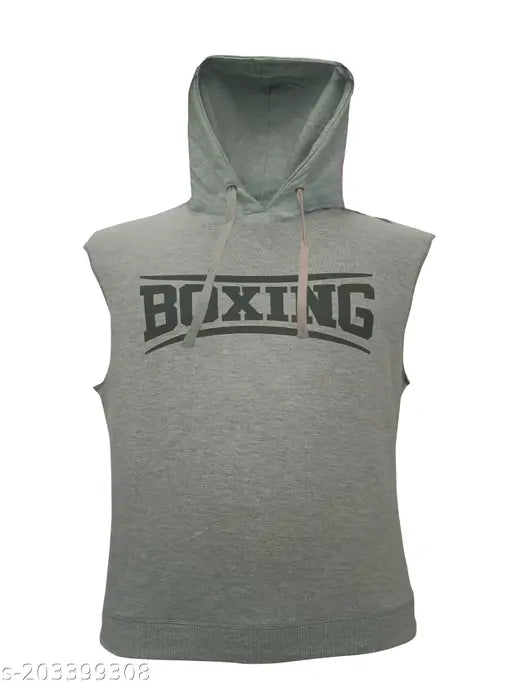 Sleeveless cotton boxing hoodies for men, printed net design - M size from India