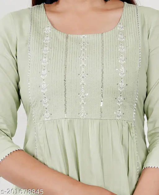 Viscose rayon embroidered kurta, solid combo in traditional Indian style. Three-quarter sleeves, perfect for S, M, L, XXL