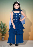Blue embellished chiffon sharara set for girls (9-12 months - 3-4 years), Indian ethnic top & palazzo