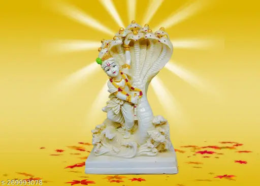 Gold-plated resin Naag Krishna idol statue, decorative showpiece for home living room, ideal for family and corporate gifts, 10cm x 21.5cm x 14cm