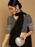 Plain georgette saree with Schiffli embroidery blouse, black and white embellishment