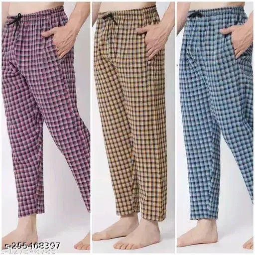 Men's cotton chambray pyjama set in red, blue, and yellow